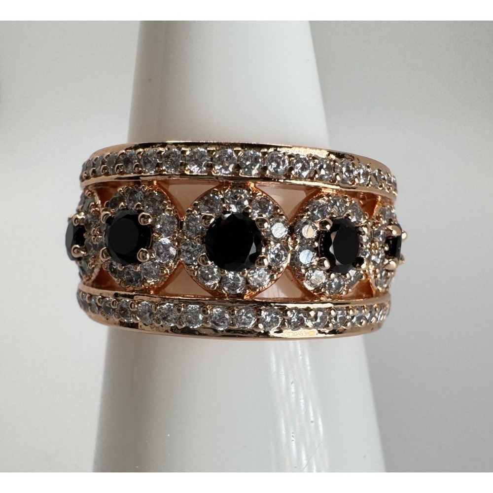 Ring Bomb Party Bedazzling Stars RG52531 Rose Gold Black Onyx CZ Ring Size 7